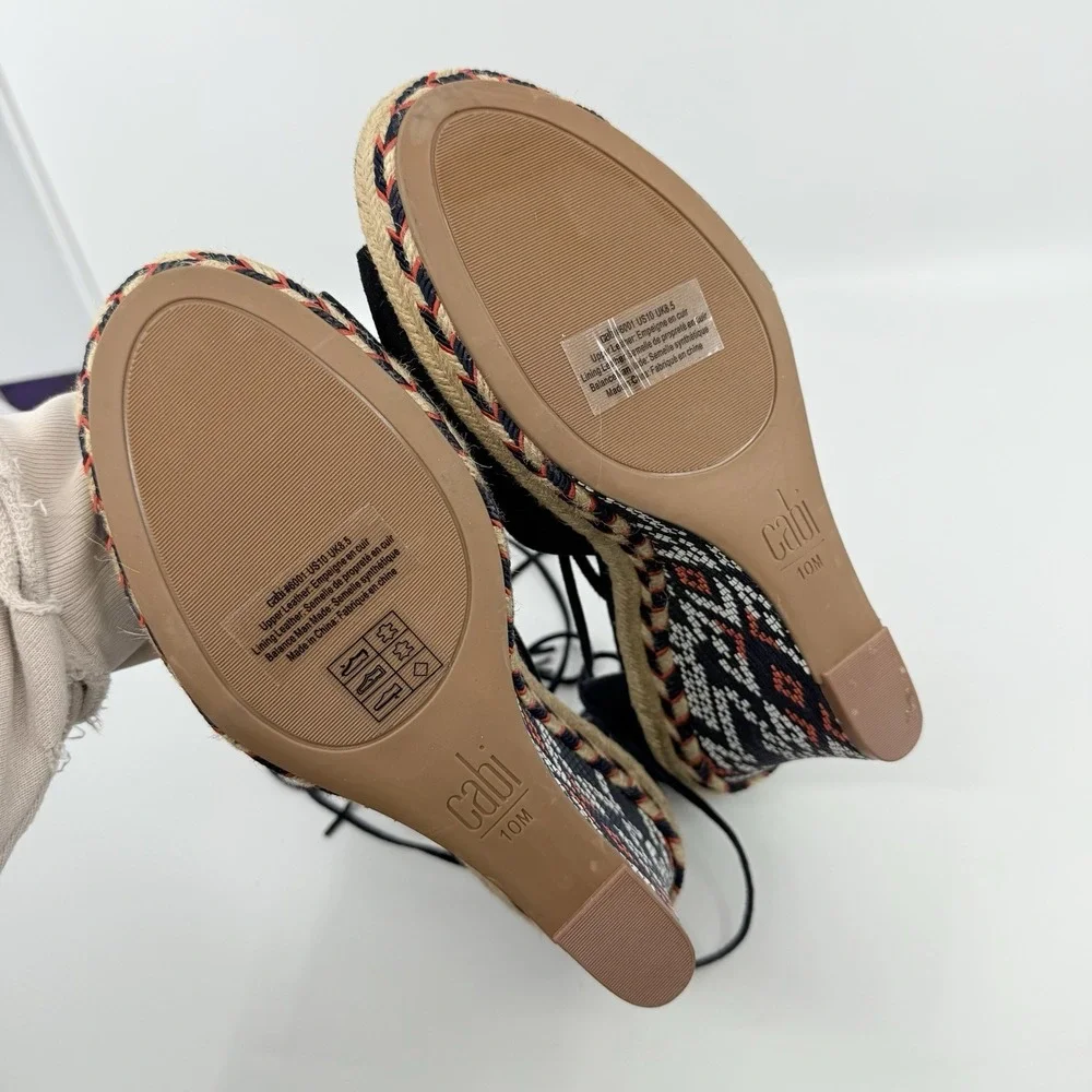 NEW CABI ISLA SUEDE WEDGE ESPADRILLE AZTEC WOMEN 10 Ankle Tassel Nautical‎ 6001